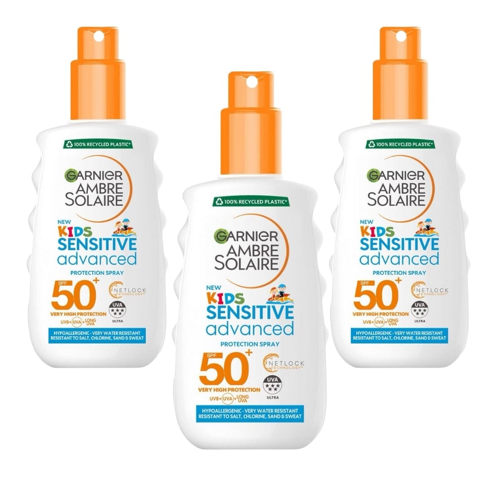 Garnier Ambre Solaire Kids Sensitive Advanced Sun Cream Spray SPF50+ 150 ml / 5 fl oz 3 Pack - Garnier