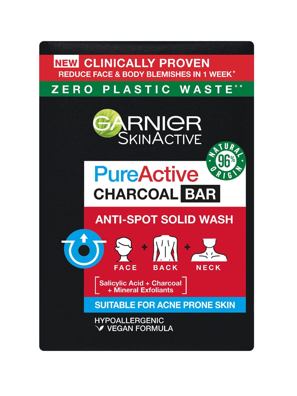 Garnier Pure Active Anti-Spot and Blackhead Solid Wash Charcoal Bar 100g - Garnier