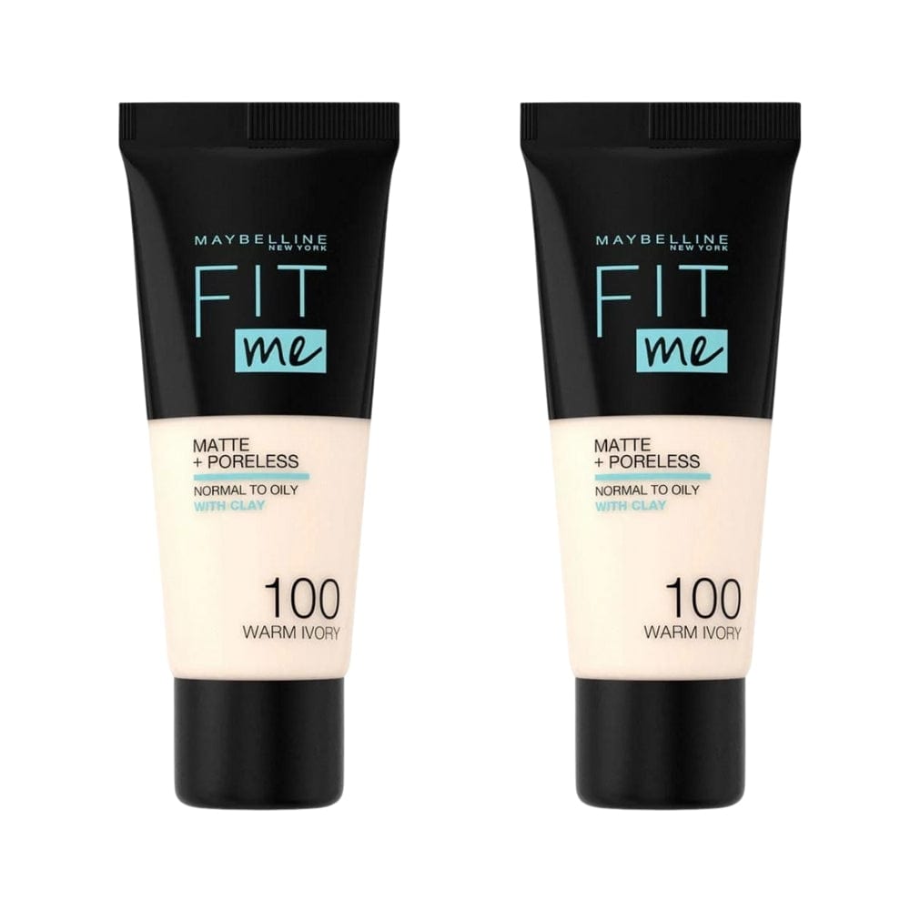 Maybelline Fit Me Matte+Poreless Foundation No:100 Warm Ivory 30ml -2 Pack - Maybelline