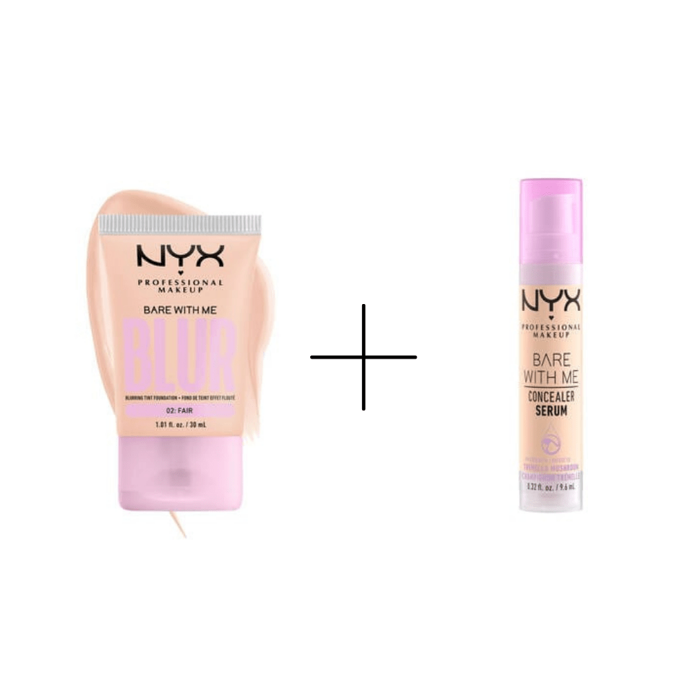 NYX Professional Makeup Blur Tint Skin Filter Foundation - 02 Fair + NYX Professional Makeup Bare With Me Concealer Serum -  01 Fair - NYX