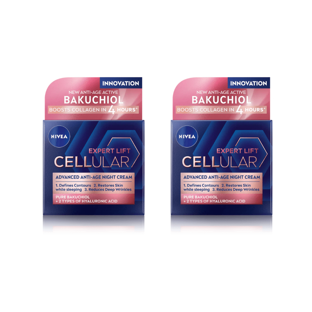 Nivea Cellular Expert Lift Pure Bakuchiol + HA Anti-Age Night Face Cream 50ml / 1.7 fl oz - 2 Pack - Nivea