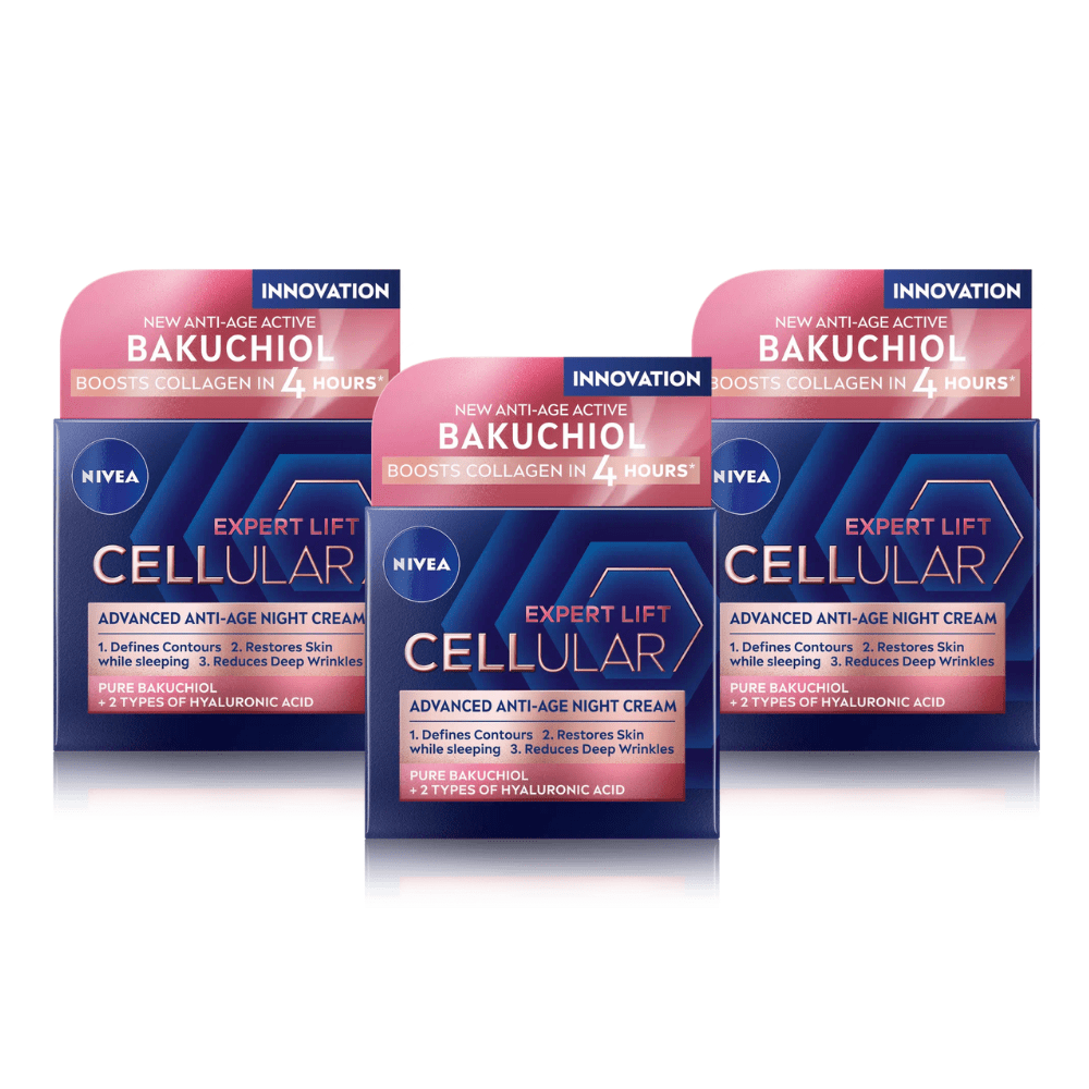 Nivea Cellular Expert Lift Pure Bakuchiol + HA Anti-Age Night Face Cream 50ml / 1.7 fl oz - 3 Pack - Nivea