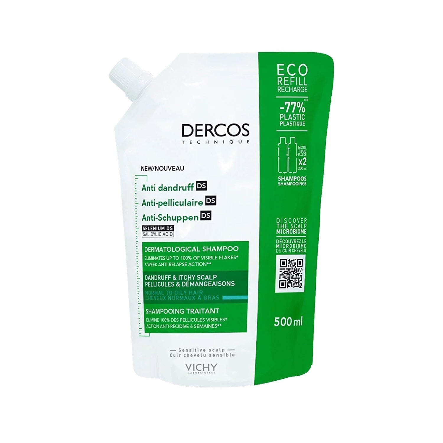 Vichy Dercos Anti Dandruff Anti-Dandruff Shampoo for Oily Scalp 500 ml -Refill - Vichy